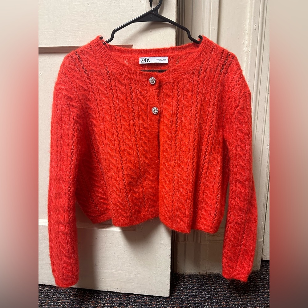 Zara Alpaca Blend Sweater Cardigan with Embellished Buttons